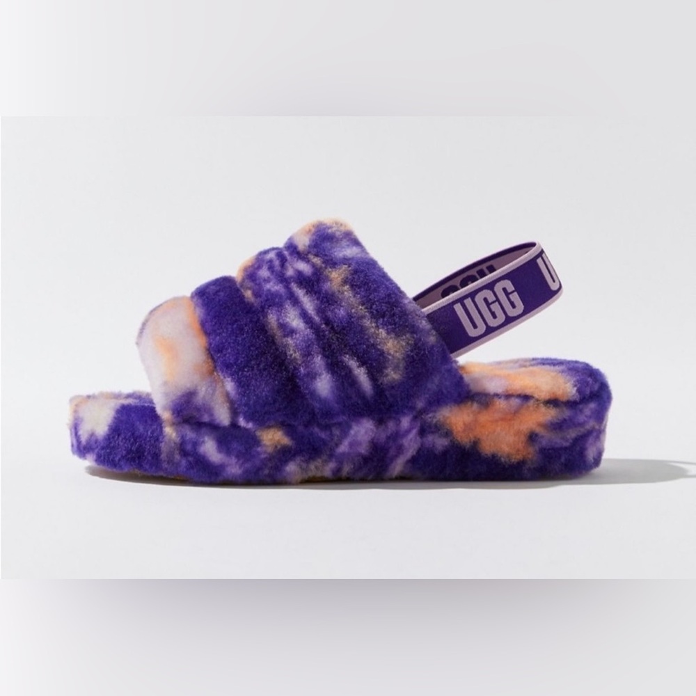 UGG Women’s Fluff Yeah Slide Marble sandal in the Violet Night Tie Dye Slippers